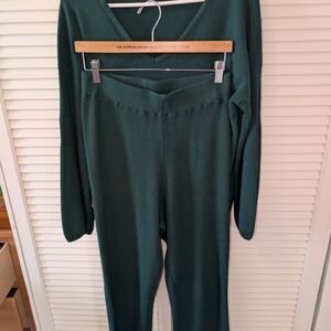 Dark Green Knit Two-Piece Lounge Set